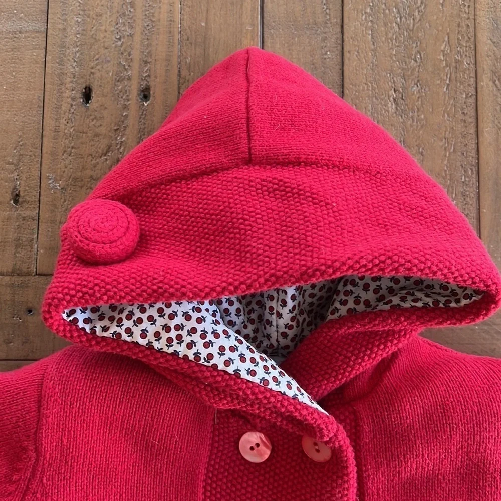 Jacadi red knit cherry lined coat